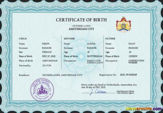 Netherlands vital record birth certificate